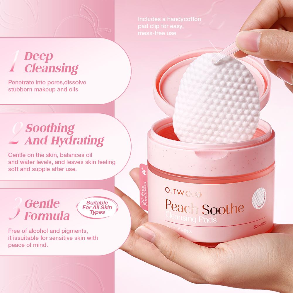 O.TWO.O Peach Soothe Cleansing Pads - Pad Demaquilante para Limpeza Facial de Pêssego